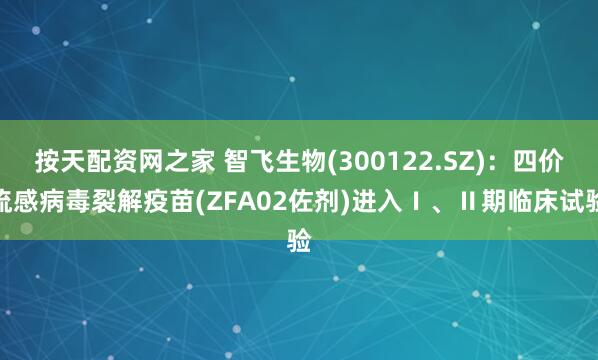 按天配资网之家 智飞生物(300122.SZ)：四价流感病毒裂解疫苗(ZFA02佐剂)进入Ⅰ、Ⅱ期临床试验